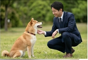 犬と向き合いながら撮影する様子